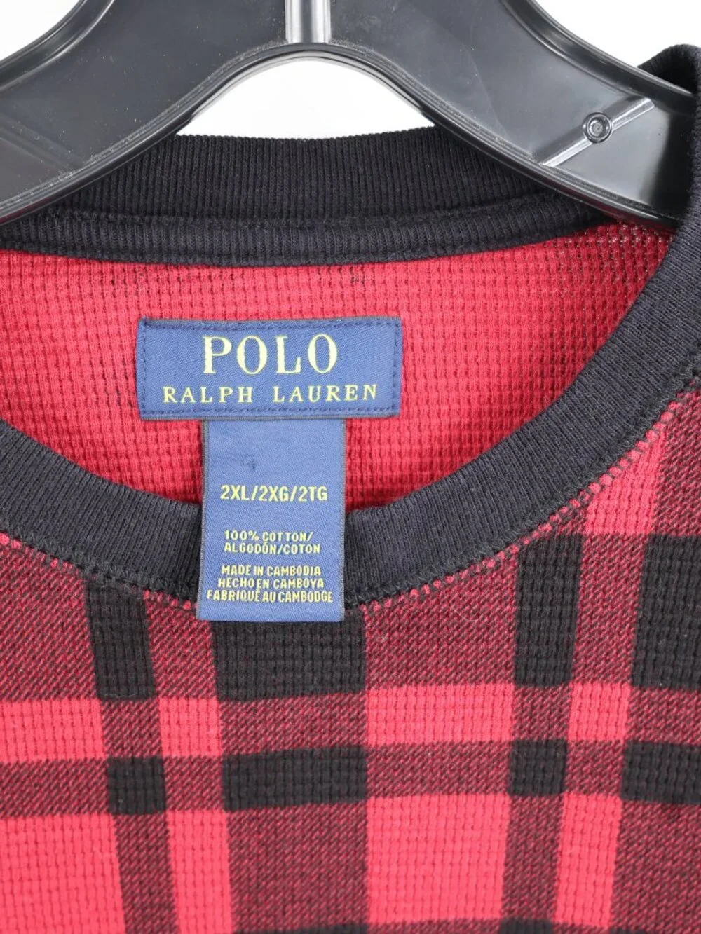 Polo Ralph Lauren Shirt Mens 2XL Termal Waffle Knit Plaid Long Sleeve pullover